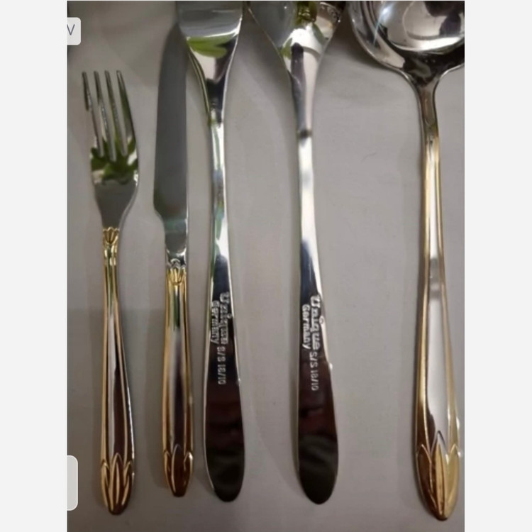 سرویس قاشق و چنگال 24نفره 120 پارچه 3 نیمه طلایی یونیک دور نوار چند
