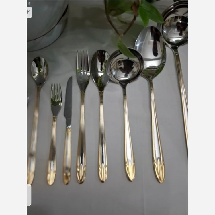 سرویس قاشق و چنگال 24نفره 120 پارچه 3 نیمه طلایی یونیک دور نوار چند