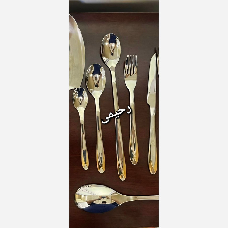 سرویس قاشق و چنگال 24نفره 120 پارچه 3 نیمه طلایی یونیک دور نوار طلایی