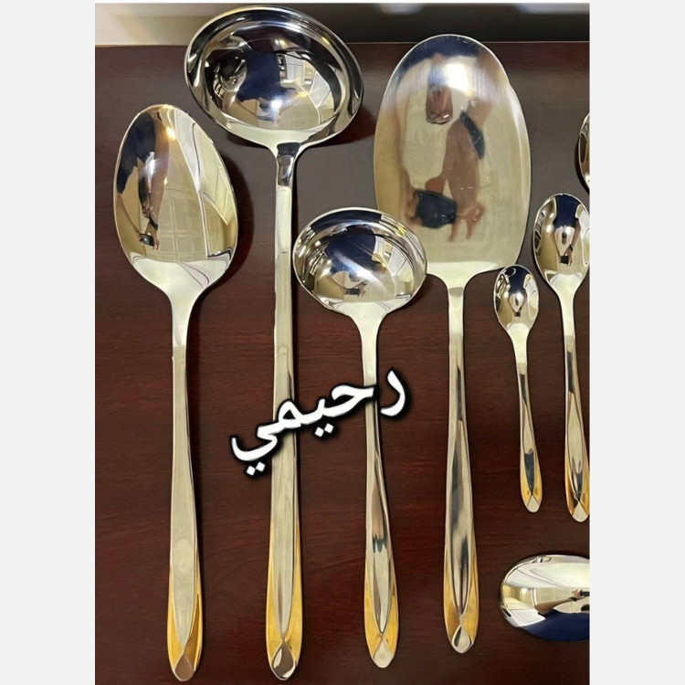 سرویس قاشق و چنگال 24نفره 120 پارچه 3 نیمه طلایی یونیک دور نوار طلایی