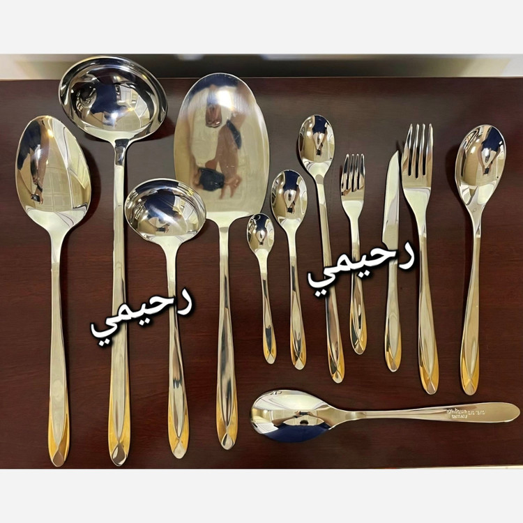 سرویس قاشق و چنگال 24نفره 120 پارچه 3 نیمه طلایی یونیک دور نوار طلایی