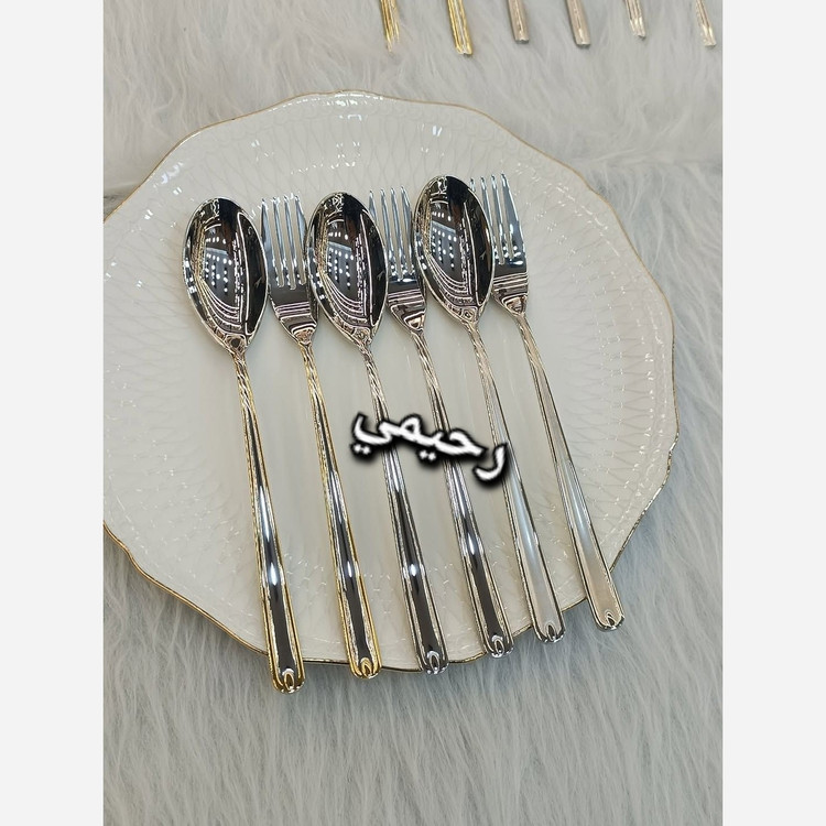 سرویس قاشق و چنگال 24نفره 120پارچه اروپایی نقره ای یونیک ساده ( پس کرایه)