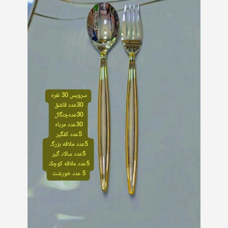 سرویس قاشق و چنگال 30نفره 115 پارچه یونیک انبرسالاد دور طلایی ( پس کرایه)