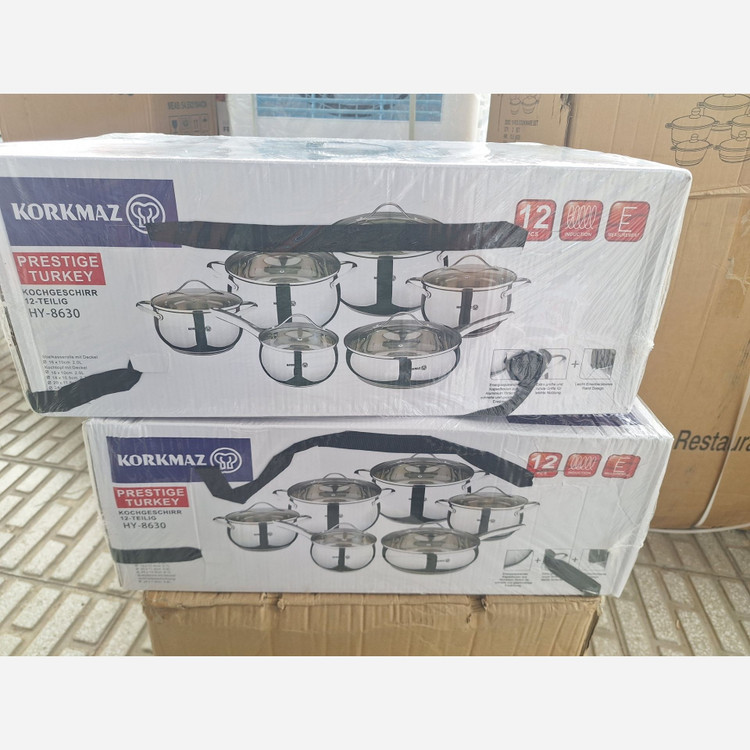 سرویس قابلمه کرکماز 12 پارچه درب پیرکس اصل ترکیه آسترا کف چدن نسوز استیل 18/10 (( هزینه ارسال درب منزل))