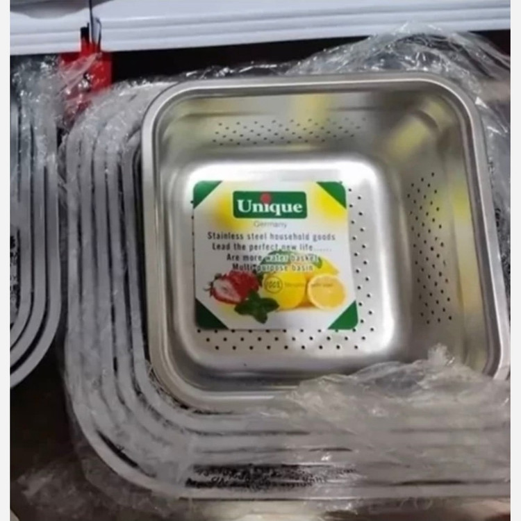آبکش و لگن مربع یونیک 3بعدی 8 پارچه (( هزینه ارسال درب منزل)) آبکش و لگن استیل
