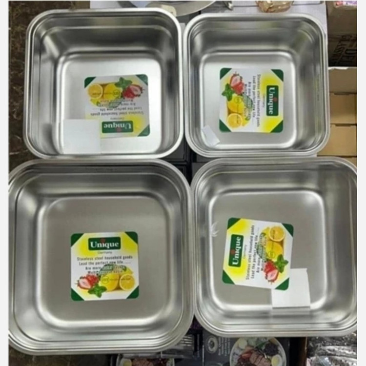 آبکش و لگن مربع یونیک 3بعدی 8 پارچه (( هزینه ارسال درب منزل)) آبکش و لگن استیل
