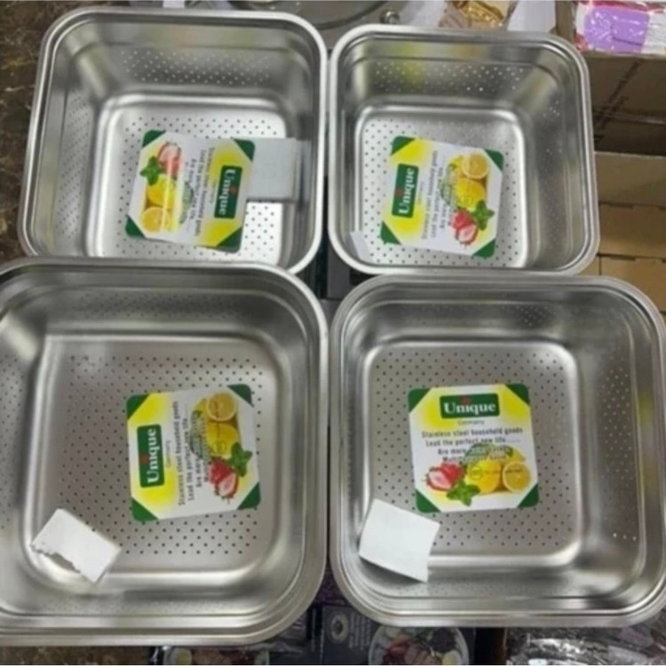آبکش مربع یونیک 3بعدی حک شده 4 پارچه (( هزینه ارسال درب منزل)) لگن و آبکش استیل