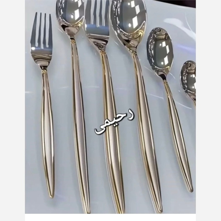 سرویس قاشق و چنگال 12 نفره 59 پارچه نیمه طلایی یونیک دور نوار روگن