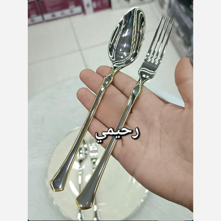 سرویس قاشق وچنگال 24 نفره 120 پارچه نیمه طلایی یونیک بی چمدان ساده دور
