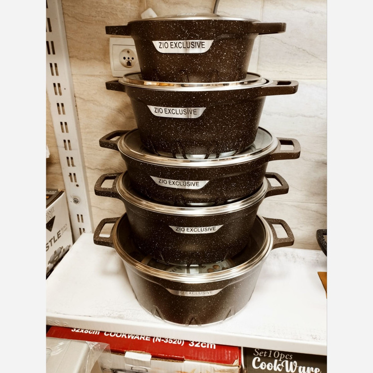 آرام پز زودپز سرویس قابلمه زیو ترکیه 10 پارچه سری آمبر Zio 7140 قابلمه گرانیت ضد خش آرام پز ترکیه
