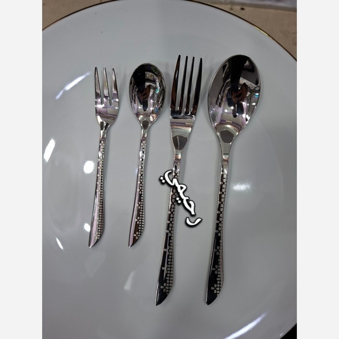 3 طرح سرویس قاشق و چنگال 24 نفره 120 پارچه برند لاکچری ریموند و یونیک نقره ای لیزری