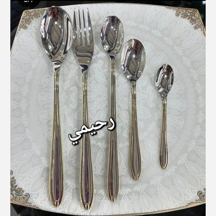 سرویس قاشق و چنگال 24 نفره 120 پارچه یونیک بیچمدان دور نوار طلایی نیمه طلایی