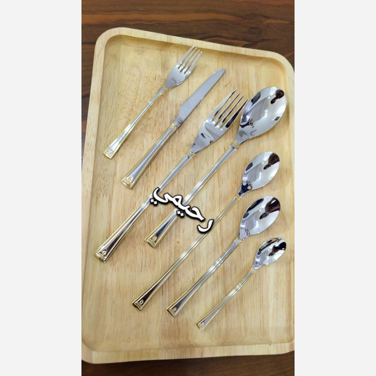 سرویس قاشق چنگال 24نفره 120پارچه 3 دهانه اروپایی نیمه طلایی دور نوار طلایی یونیک ساده (( هزینه ارسال درب منزل))