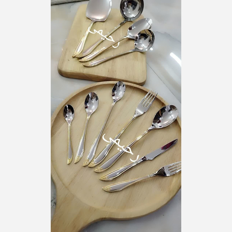 سرویس قاشق و چنگال 24 نفره 120 پارچه نیمه طلایی یونیک بی چمدان دور نوار ( پس کرایه ) توت فرنگی