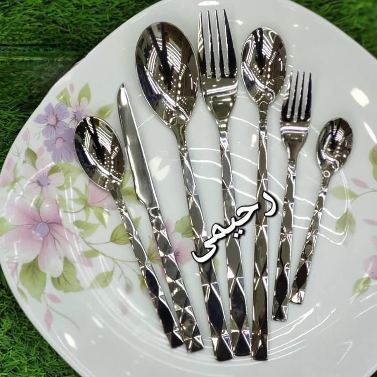 سرویس قاشق و چنگال 24نفره 120 پارچه یونیک نقره ای دهانه اروپایی ضمانتی شمشیری ساده