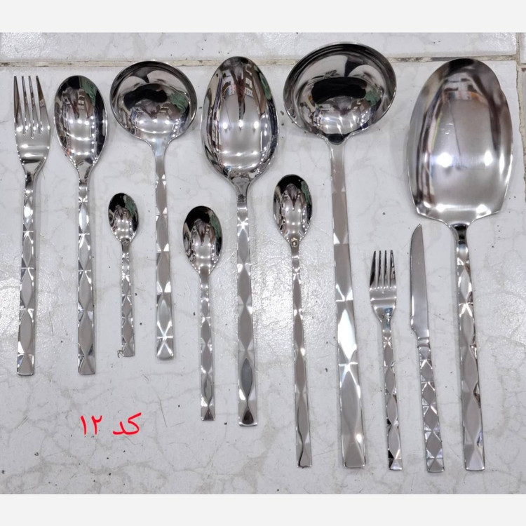 سرویس قاشق و چنگال 24نفره 120 پارچه یونیک نقره ای دهانه اروپایی ضمانتی شمشیری ساده