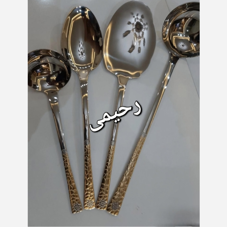 سرویس قاشق و چنگال 24 نفره 120 پارچه 3 برند یونیک نیمه طلایی سنگی