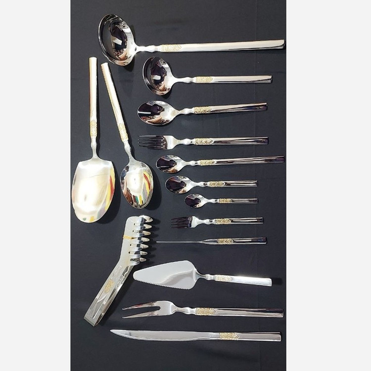 سرویس قاشق و چنگال 24 نفره 128 پارچه جی وان مدل گراسو سلطنتی بی چمدان قاشق چنگال (( کارد چنگال 3بعدی)) ساده