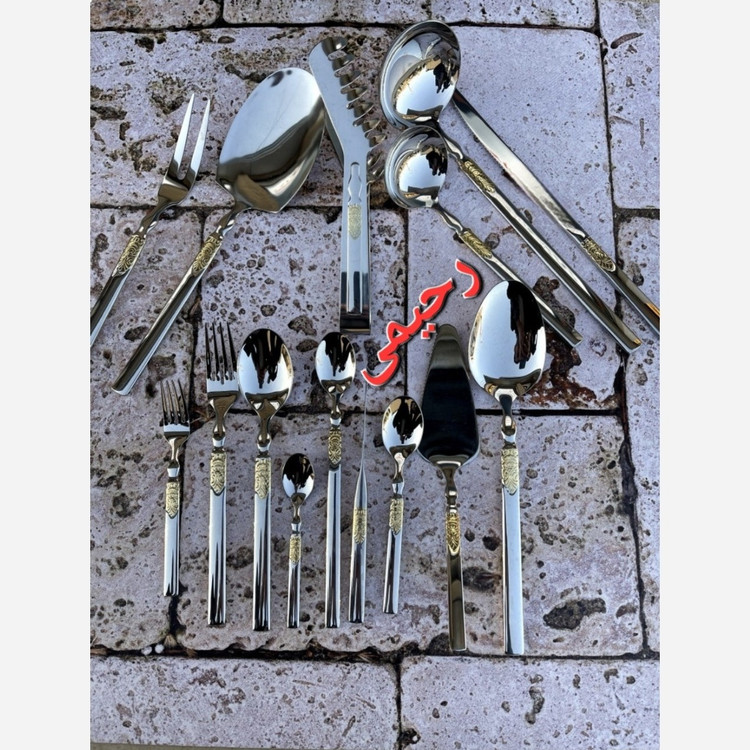 سرویس قاشق و چنگال 24 نفره 128 پارچه جی وان مدل گراسو سلطنتی بی چمدان قاشق چنگال (( کارد چنگال 3بعدی)) ساده