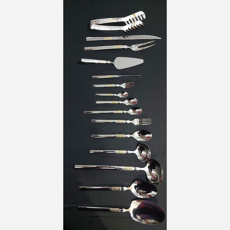 سرویس قاشق و چنگال 24 نفره 128 پارچه جی وان مدل گراسو سلطنتی بی چمدان قاشق چنگال (( کارد چنگال 3بعدی)) ساده
