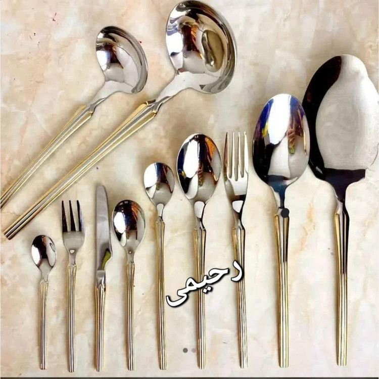3 سرویس قاشق و چنگال 12نفره 59 پارچه یونیک نیمه طلایی دهانه اروپایی دور نوار طلایی (( هزینه ارسال پس کرایه) )