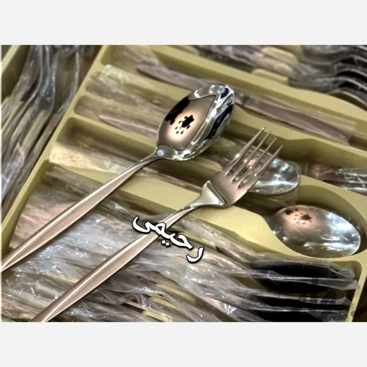 سرویس قاشق و چنگال 24 نفره 144 پارچه طرح ماینز نقره ای ضخیم وزن سنگین بی چمدان قاشق چنگال