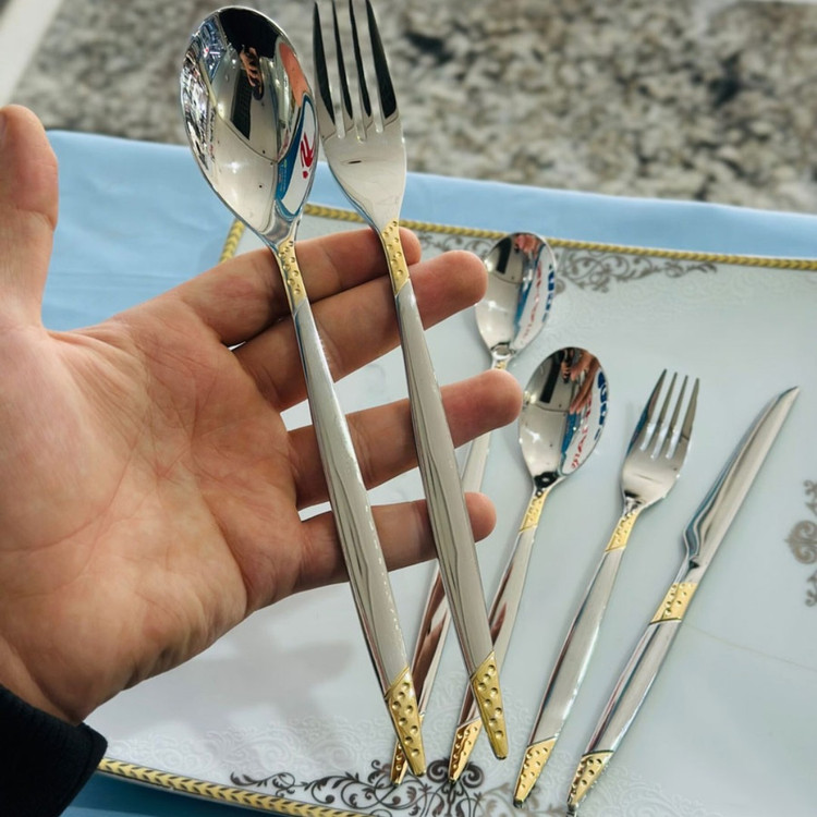 سرویس قاشق و چنگال 24 نفره 120 پارچه نیمه طلایی دهانه اروپایی ضمانت ماشین ظرفشویی توت فرنگی
