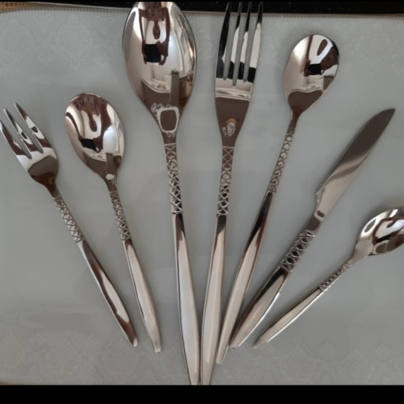سرویس قاشق چنگال 24 نفره 120 پارچه نقره ای اهنربانگیر یونیک