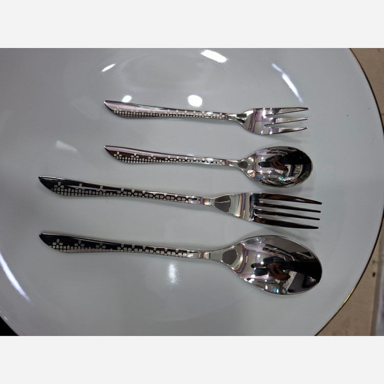 سرویس قاشق و چنگال 24 نفره 120 پارچه ریموند و یونیک اصل نقره ای طرح لیزری